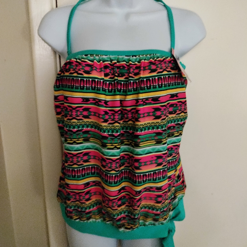 ✨️NWT! Dippin' Daisy Bright & Colorful SW Pattern Halter Swimsuit top Sz.8